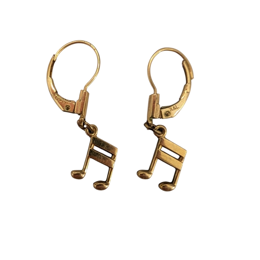 Vintage K&L Germany Gold Toned Costume Jewelry Music Note Earrings